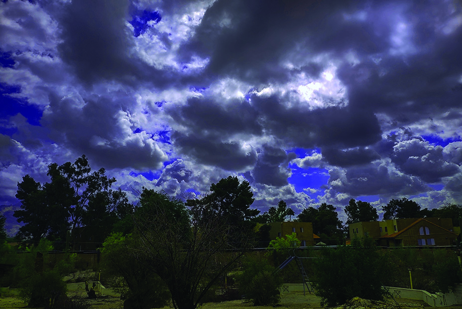 Dark, stormy, and cloudy sky.